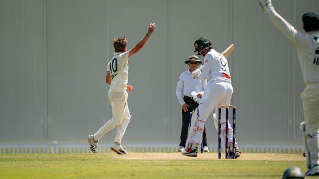 Bangladesh’s batting lineup collapses against Australia: Bowled out for 54, lose by an innings.